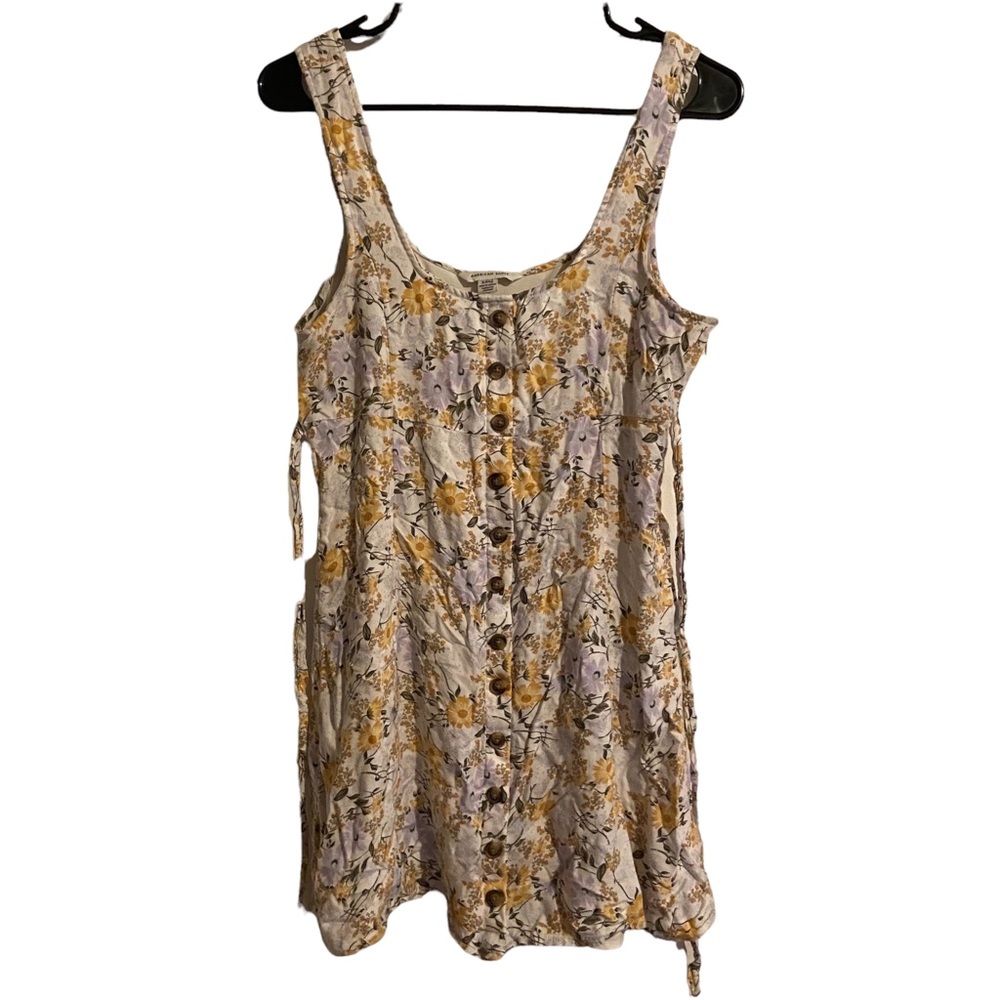 American Eagle Sleeveless Yellow & White Floral Mini Tank Dress Size Small